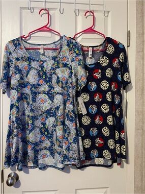 LuLaRoe Blue Floral & Novelty Short Sleeve Tops